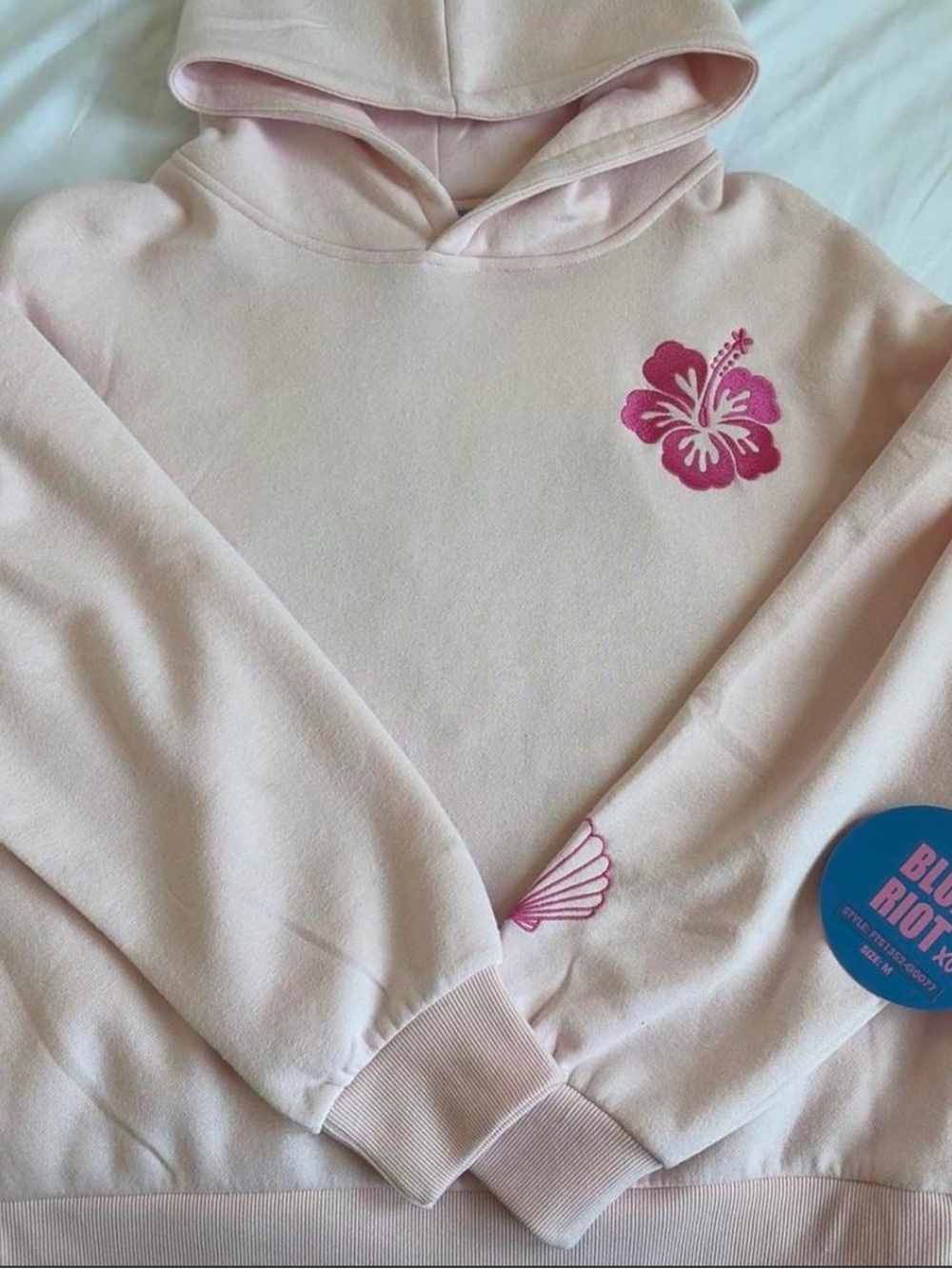 Women’s Light Pink Hoodie Sweatshirt with Hibiscus Detail